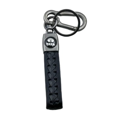 Black Rope Stylish Long Leather Metal & Leather Finish Keyring And Keychain