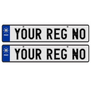 Car Number Plates 19.5x4.75 Inches | Private Car Blue star label white plates