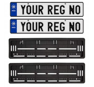 Car Number Plate and Frame 19.5x4.75 inches  | Private Car Blue star label white plate and frames 
