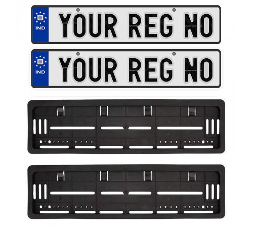 Car Number Plate and Frame 19.5x4.75 inches  | Private Car Blue star label white plate and frames
